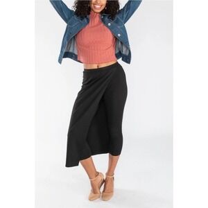 Betabrand Sassiest Black Wrap Skirt Pants Petite Medium Cropped Career Work Yoga